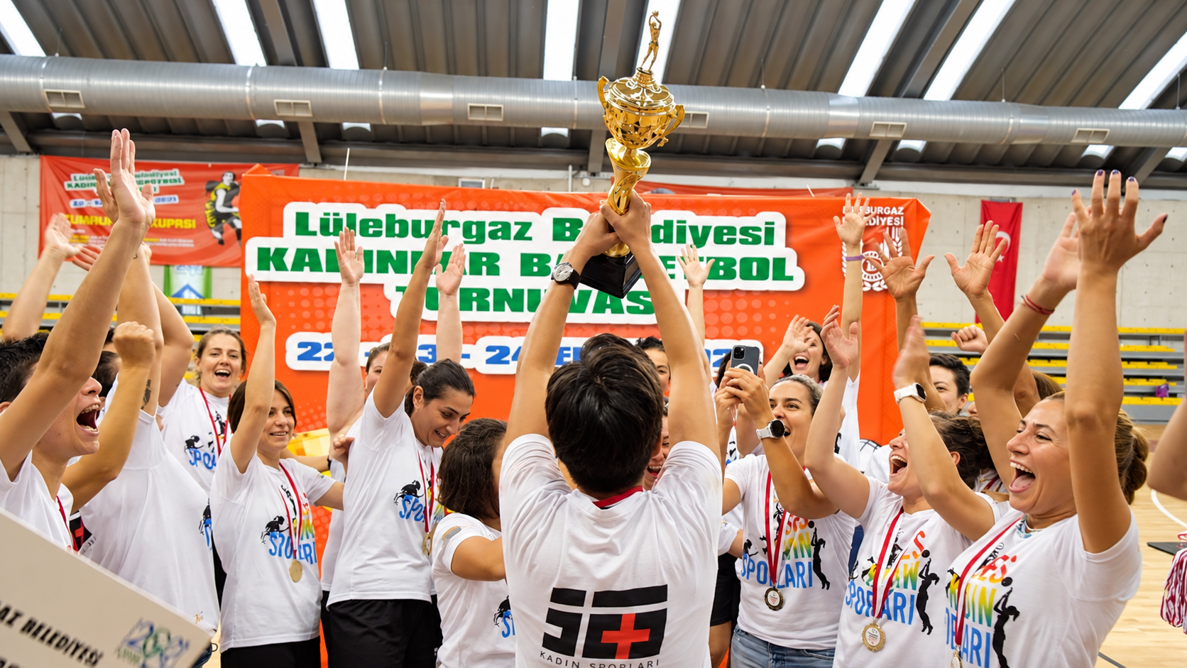 SES Spor Kulübü kadın sporcuları kupa sevincini birlikte yaşıyor